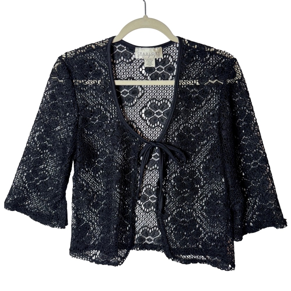 Vtg Charlotte Russe Lace Cardigan L Black Tie Front Jacket Whimsigoth Y2K 90s